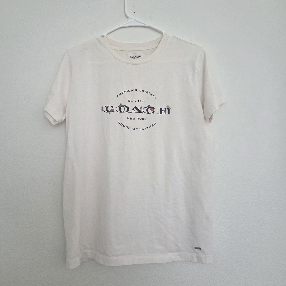 Coach Womens Off-White Graphic Tee Size Small